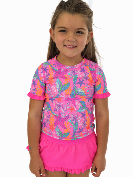 Mermaid Shimmer Rash Guard Skirted 2-Piece Swimsuit