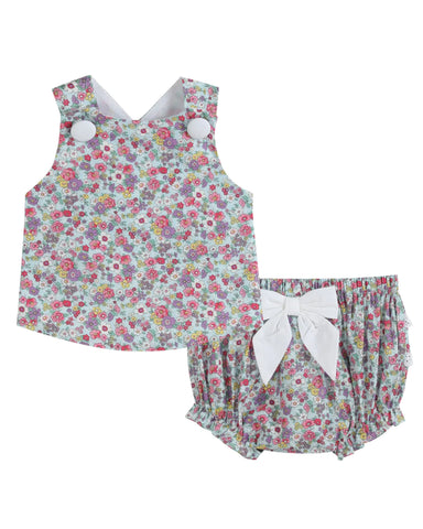 Flower Embroidered Top & Bloomer Set
