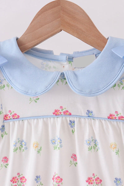 Charming Blue Floral Bubble Romper