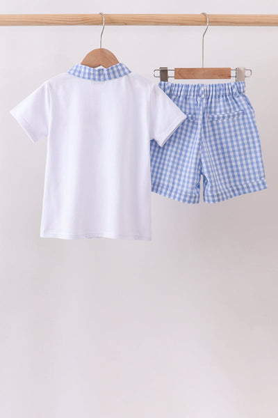Gingham Pumpkin Embroidery Polo Set
