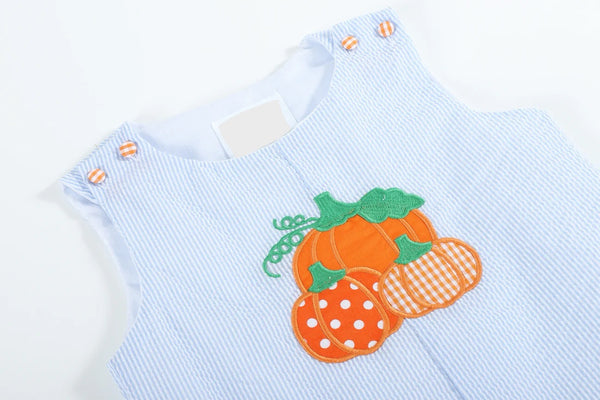 Blue Seersucker Pumpkin Shortalls