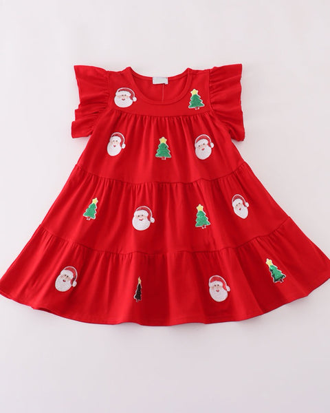Merry Christmas Sequin Tiered Ruffle Dress