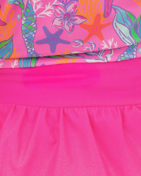 Mermaid Shimmer Rash Guard Skirted 2-Piece Swimsuit