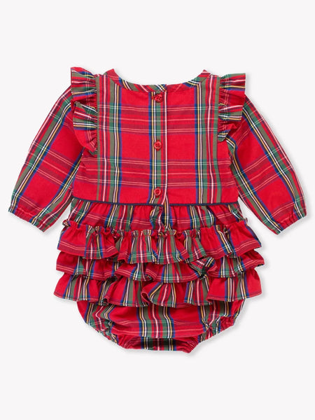 Holiday Plaid Ruffle Trim Bubble Romper