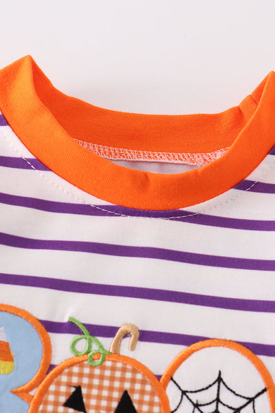 BOO Applique Purple Stripe Romper