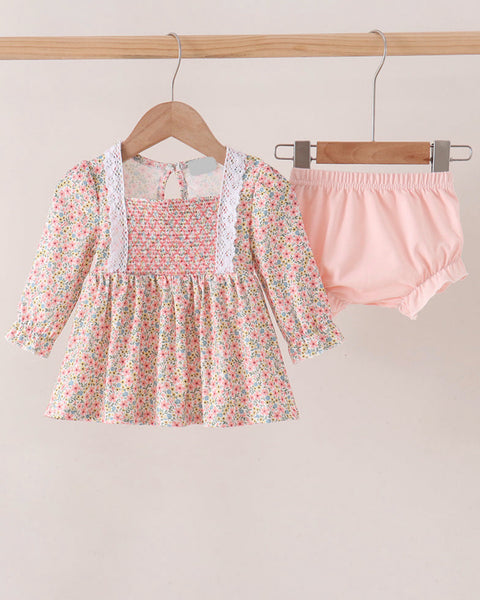 Floral Smocked Lace Bloomer Set