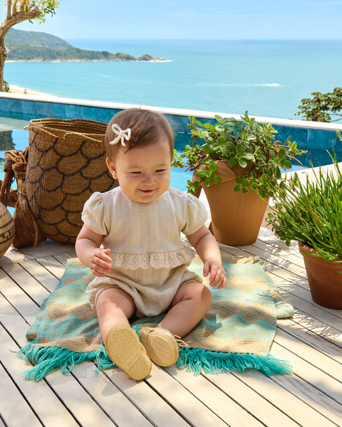 Beige Jacquard Baby Girl Romper