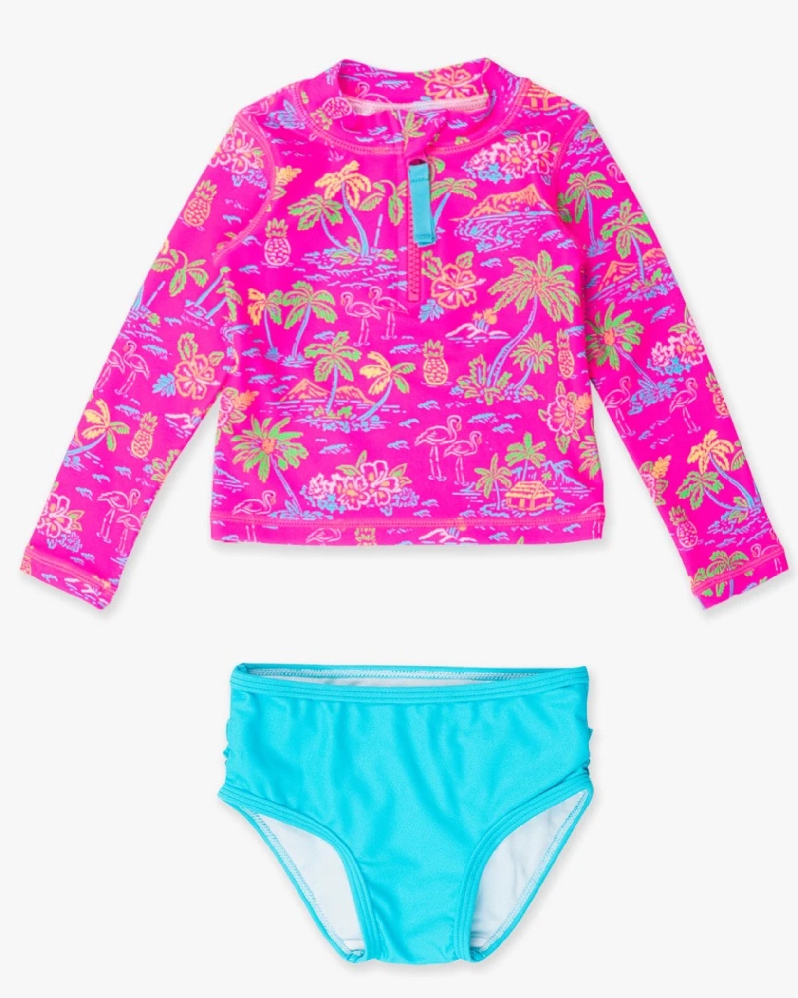 Neon Island Long Sleeve Zipper Rash Guard Bikini