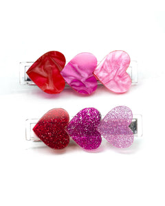 Glitter & Pearlized Pink and Red Hearts Hair Clip