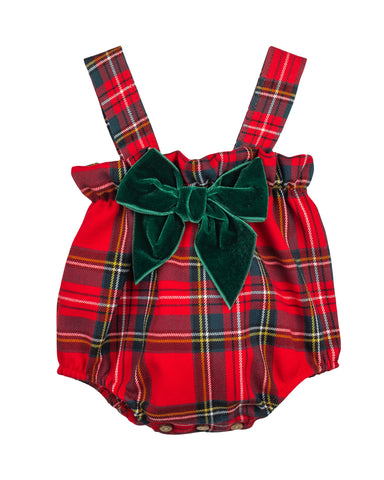 Red & Green Tartan Bow Bubble Romper