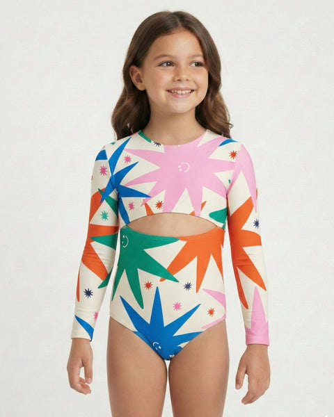 Stars Cut Out Rash Guard Swimsuit