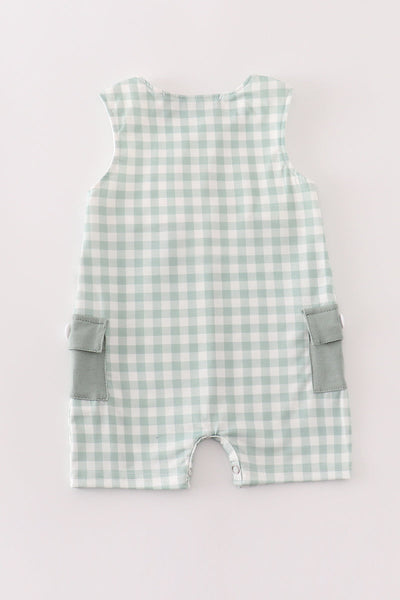 Sage Plaid Pocket Jon Jon: 9m