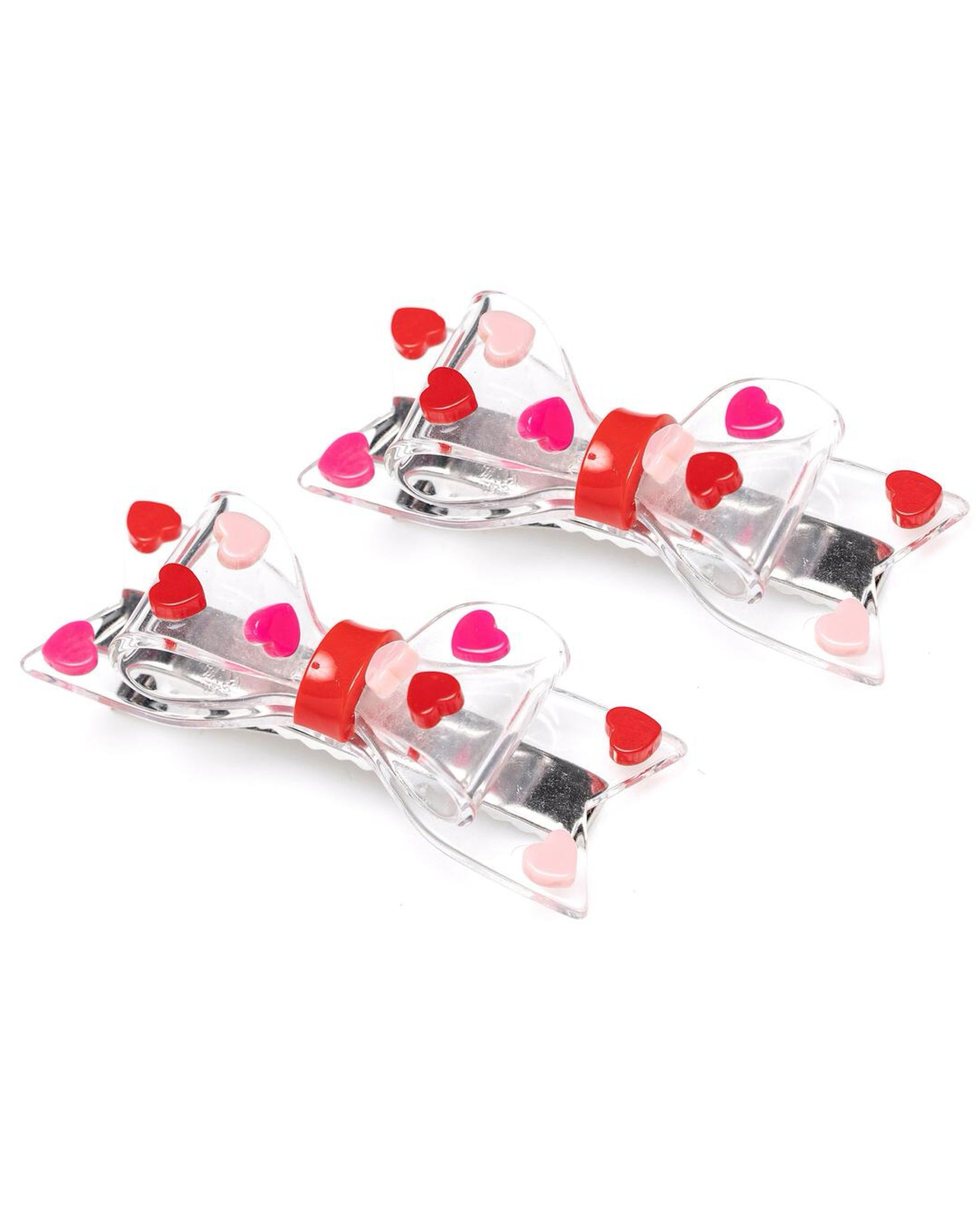 Red & Pink Hearts Bow Hair Clip