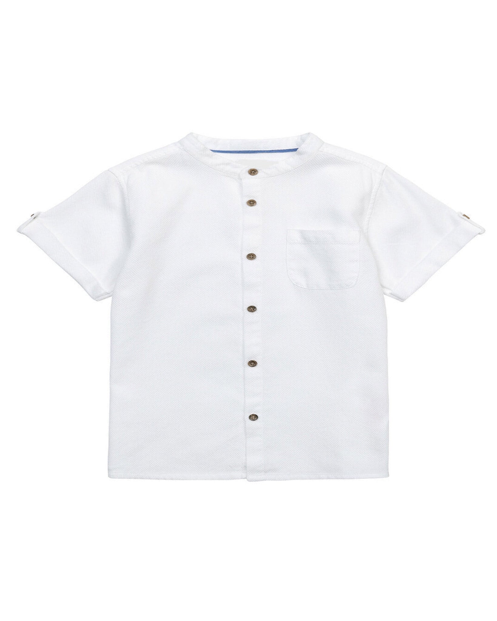 White Linen Mandarin Collar Shirt