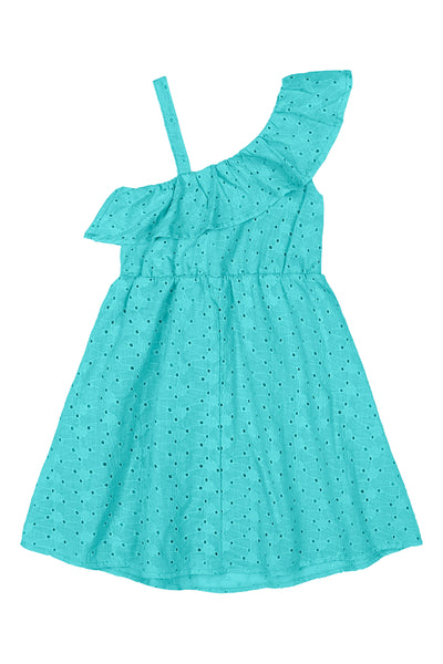 Aqua One Shoulder Eyelet Dress: 4T & 8Y