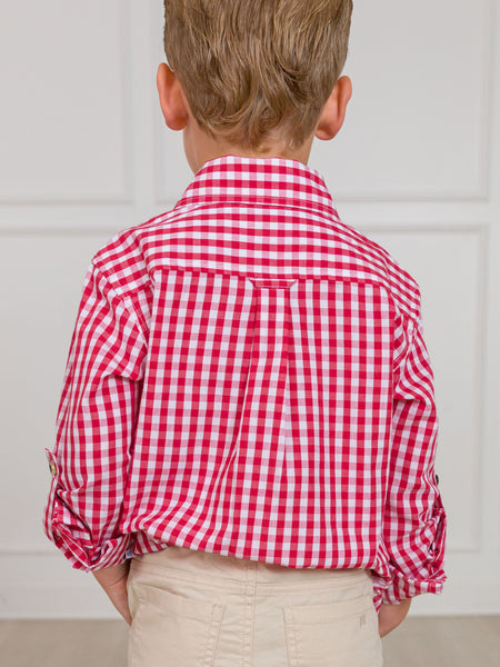 Red Gingham Long Sleeve Button Down Shirt