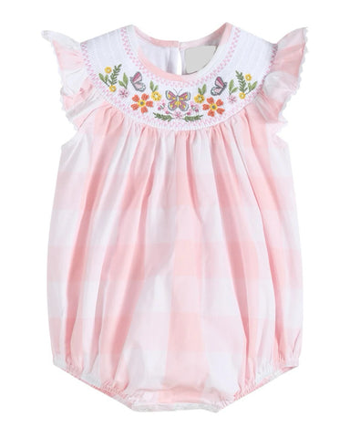 Butterfly Check Smocked Romper