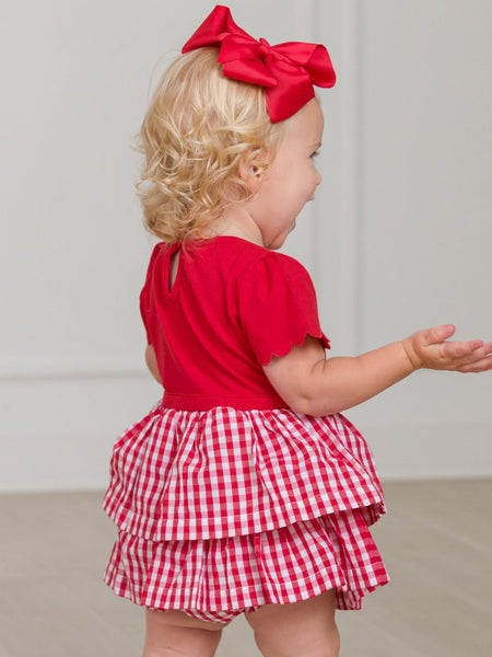 Red Gingham Skirted Romper: 2T