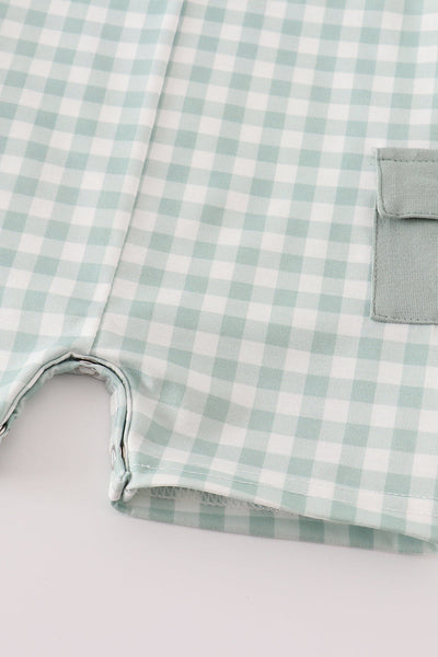 Sage Plaid Pocket Jon Jon: 9m