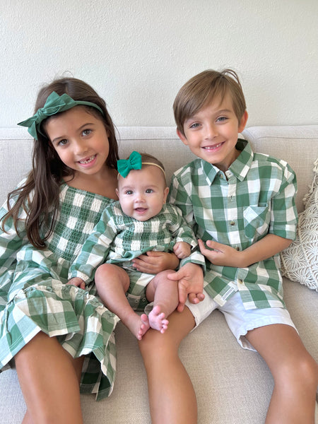 Ivy Plaid Smocked Bubble Romper
