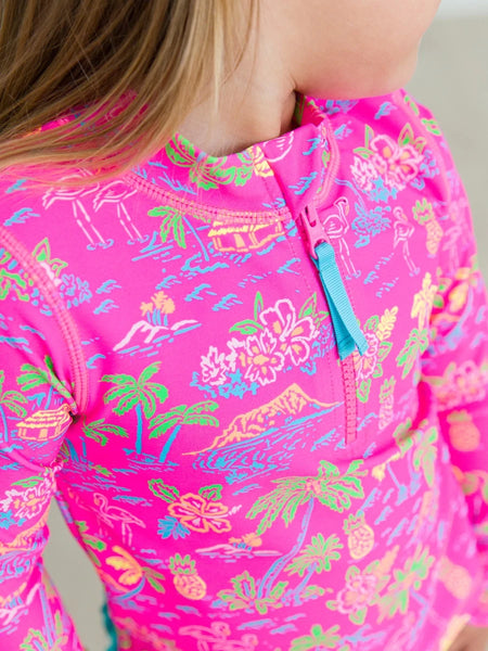 Neon Island Long Sleeve Zipper Rash Guard Bikini