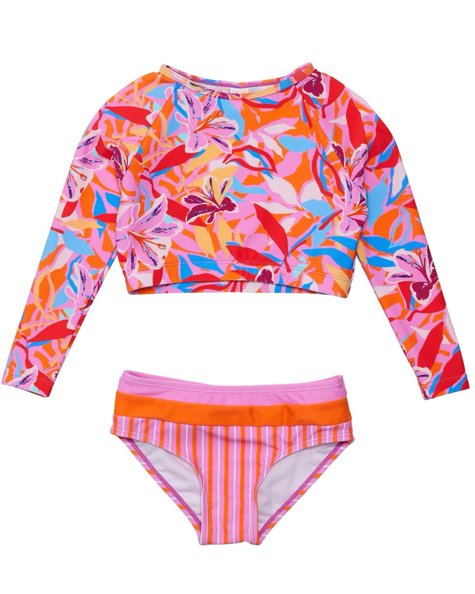 Ocean Blooming Crop Long Sleeve Rash Guard Bikini