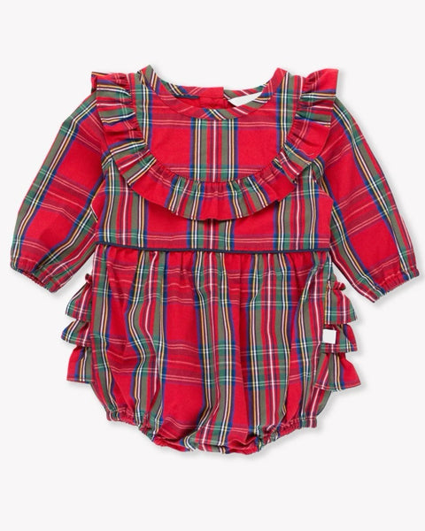 Holiday Plaid Ruffle Trim Bubble Romper