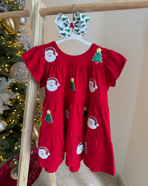Merry Christmas Sequin Tiered Ruffle Dress