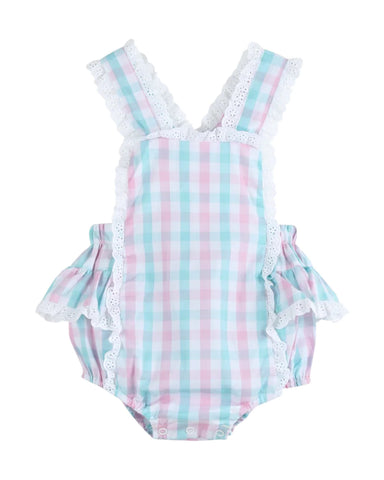 Gingham Lace Bow Ruffle Romper