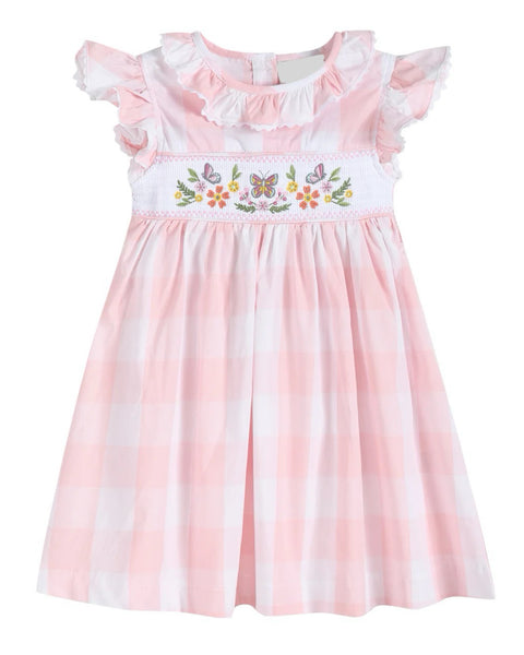 Butterfly Check Smocked Dress