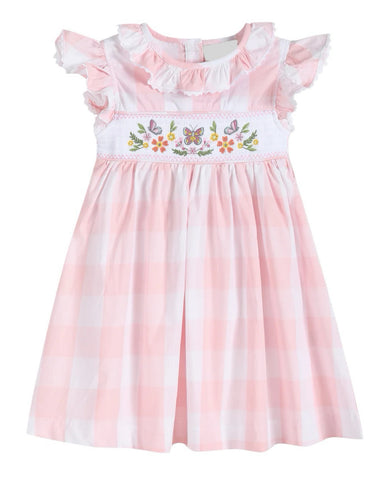 Butterfly Check Smocked Dress