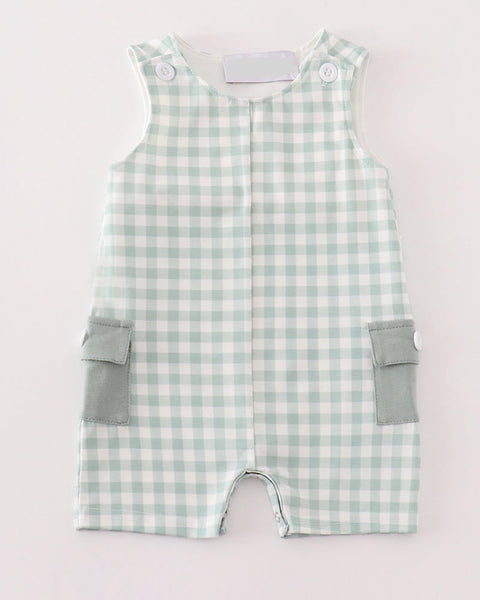 Sage Plaid Pocket Jon Jon: 9m