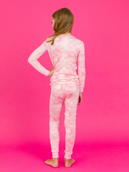 Pink Tie Dye Bamboo Viscose Ruffle Pajama Set