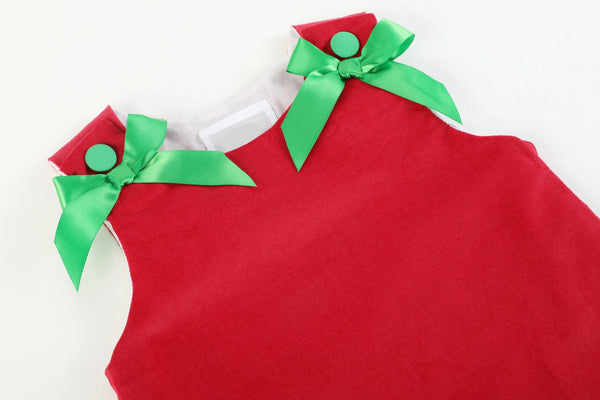 Red Corduroy Christmas Bow Dress: 18-24m