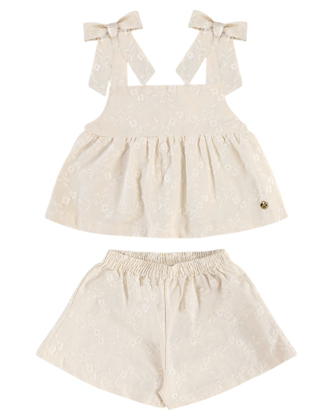 Flower Embroidered Woven Set: 3T