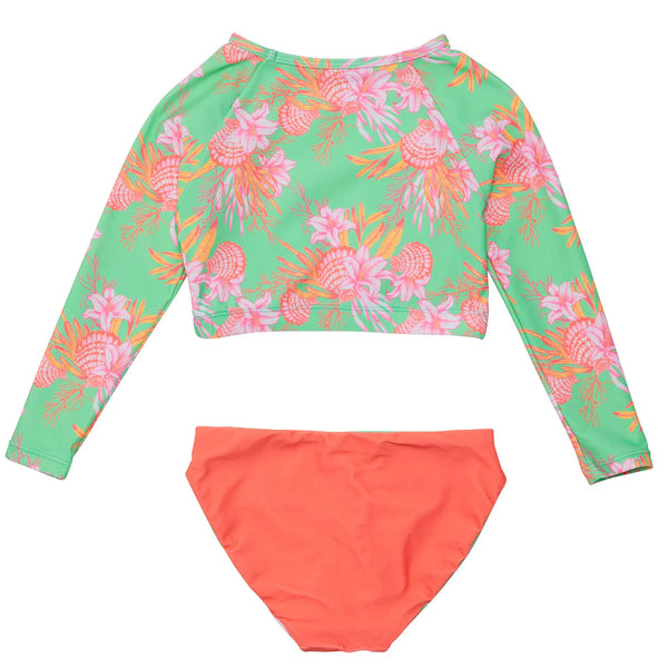 Seashells Long Sleeve Rashguard with Reversible Bikini Bottom