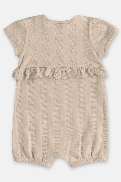 Beige Jacquard Baby Girl Romper