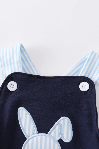 Navy Rabbit Applique Bubble Romper: 12m