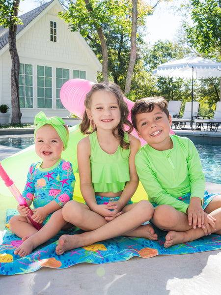 Neon Jellyfish & Starfish Long Sleeve One Piece Rash Guard