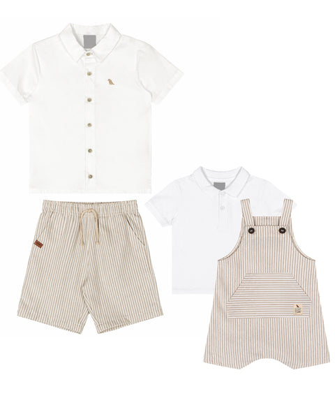 Beige Stripes Linen Overall Set
