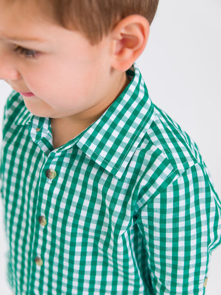 Emerald Green Gingham Long Sleeve Button Down Shirt