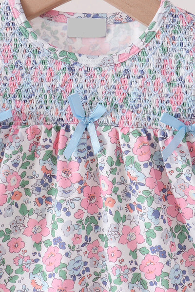 Blue Floral Smocked Dress
