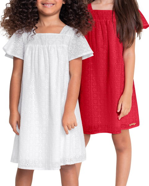 Floral Eyelet Dress (White or Red)