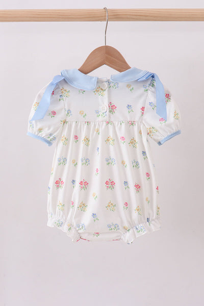 Charming Blue Floral Bubble Romper