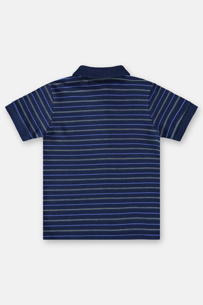 Blue Yarn Dyed Polo Shirt