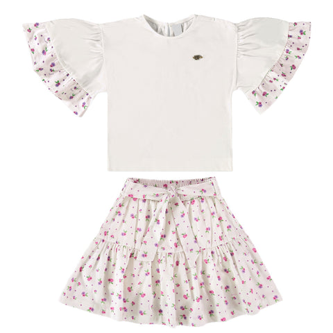 Off White Flower Skirt Set