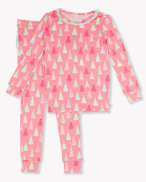 Merry Pines Pink Ruffle Pajama Set