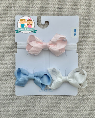 Gift Pack! Three Tiny Grosgrain Hair Bows and One Add-A-Bow Band