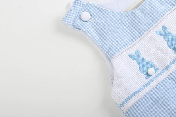 Gingham Bunny Smocked Short Overall