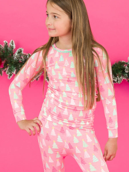 Merry Pines Pink Ruffle Pajama Set